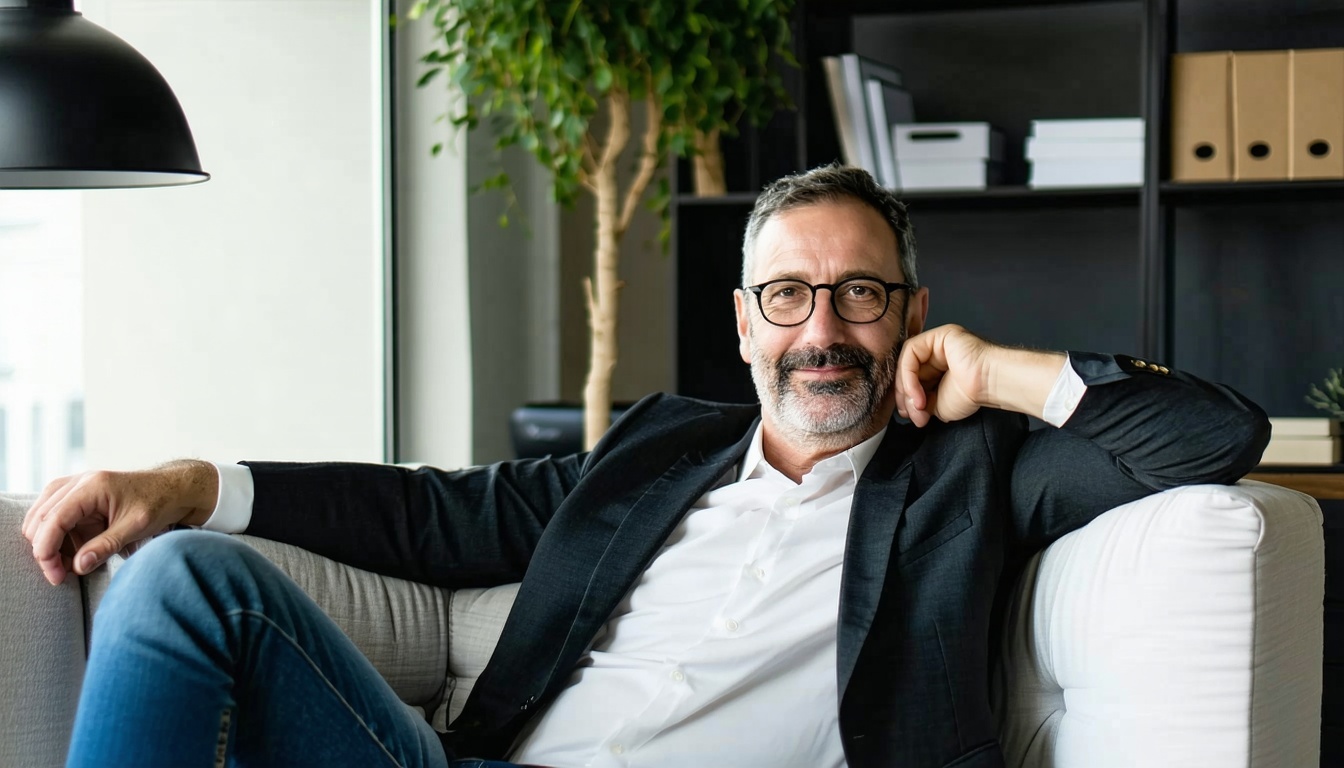 Business owner relaxing at home office
